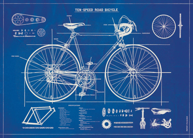 Cavallini Poster/Gift Wrap - Bicycle Blueprint