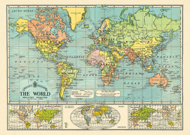 Cavallini Poster/Gift Wrap - Map World 6