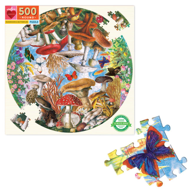 eeBoo 500 Pc Round Puzzle - Mushroom & Butterflies - Image 2