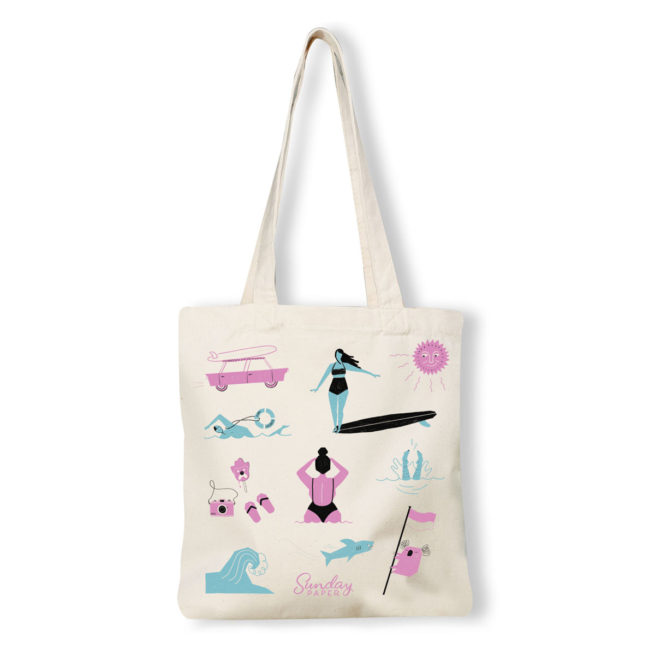 Sunday Paper Tote Bag - Beach Icons Print