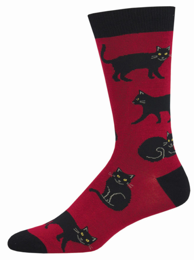 Socksmith Mens Socks Bamboo - Black Cat - Red