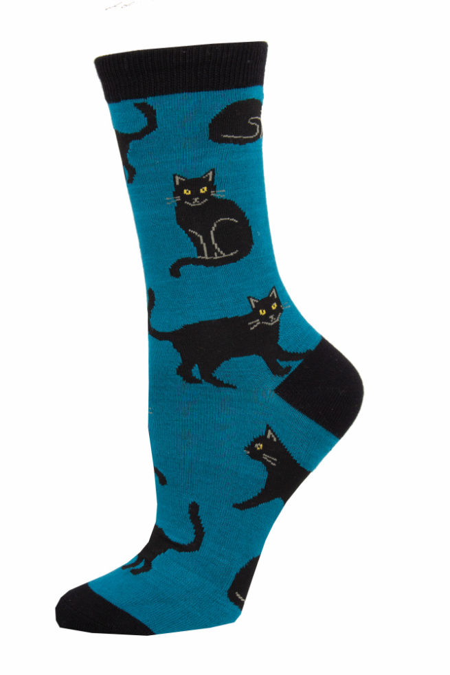 Socksmith Ladies Socks Bamboo - Black Cat Blue