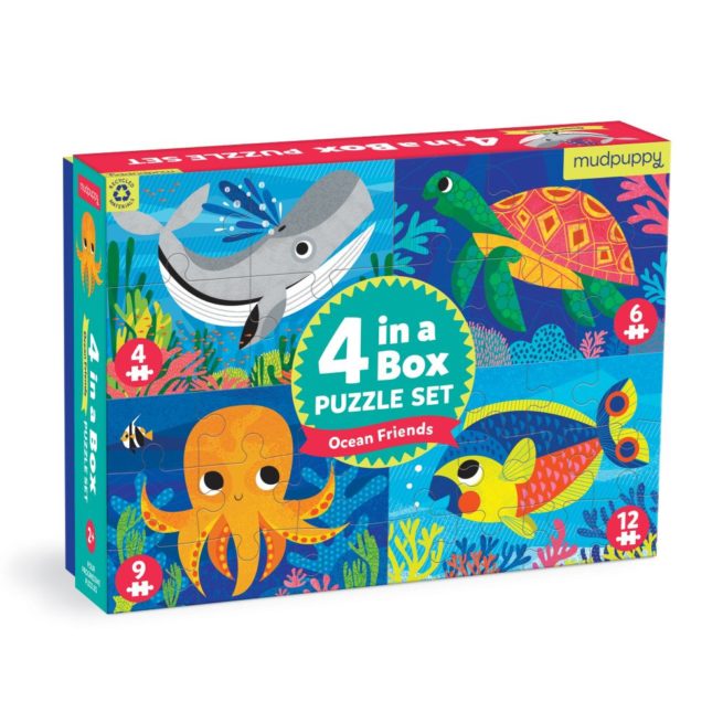 Mudpuppy 4 in a Box Puzzle - Ocean Friends