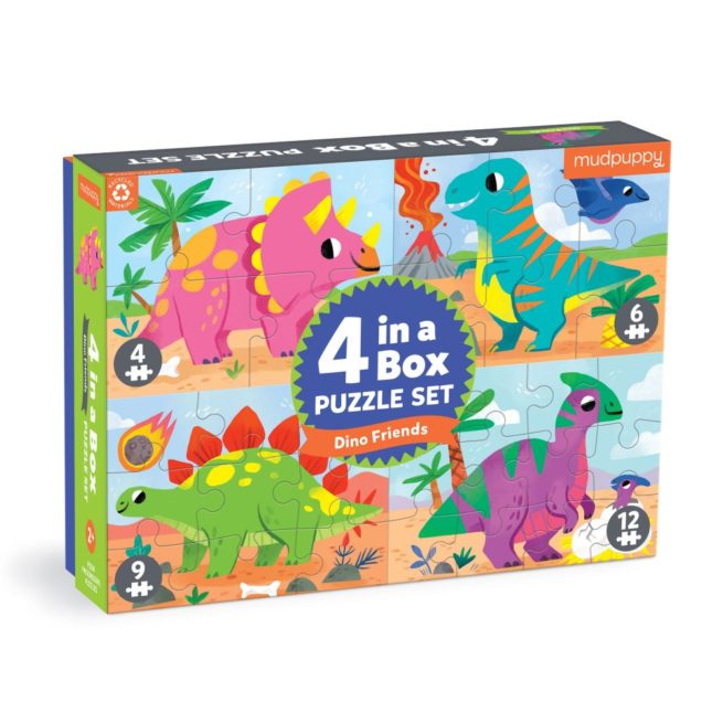 Mudpuppy 4 in a Box Puzzle - Dino Friends