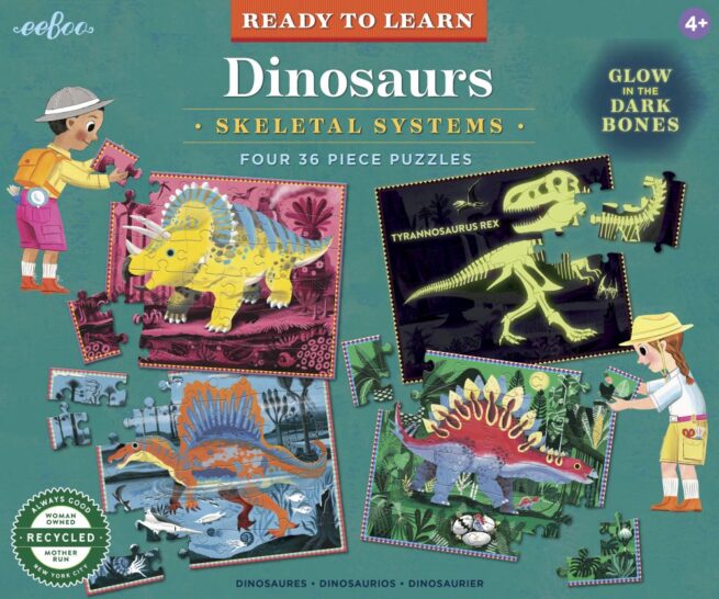 eeBoo 36 Pc Glow set of 4 Puzzles - Dinosaurs