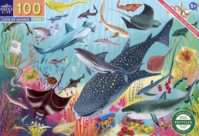 eeBoo 100 Pc Puzzle - Love of Sharks