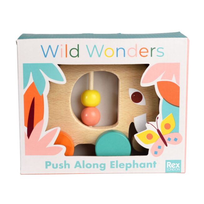 Rex London Wooden Toy - Wild Wonders Push Elephant