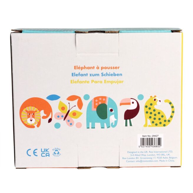 Rex London Wooden Toy - Wild Wonders Push Elephant - Image 3
