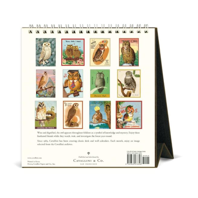 Cavallini 2025 Desk Calendar - Vintage Owls - Image 3
