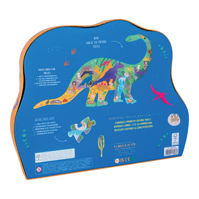 Floss & Rock 80 Pc Shaped Jigsaw Puzzle – Dinosaur - Image 3