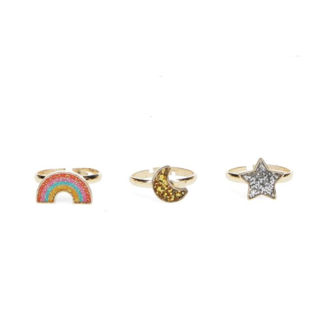 Rex London Glitter Rings/3 - Star, Rainbow & Moon - Image 2